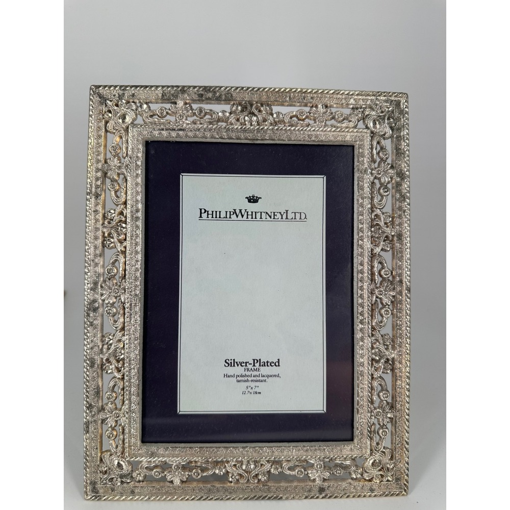 Philip Whitney Ltd Silver Plated 5x7 Ornate Filigree Floral Picture Frame